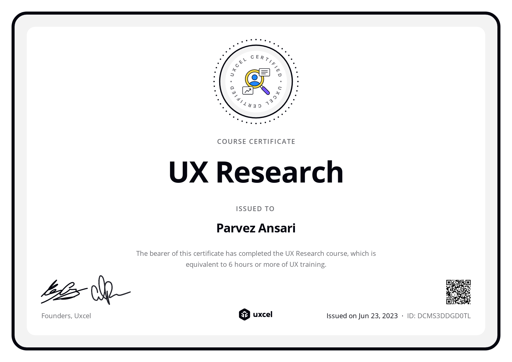 Parvez Ansari's certificate